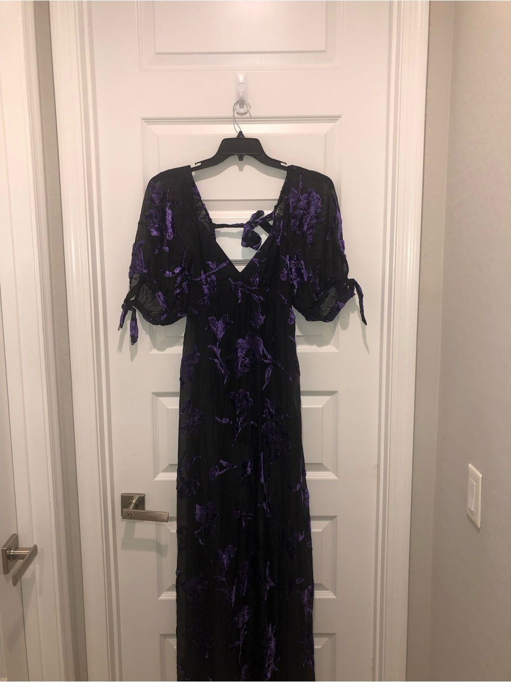 Free People Dahlia Black Purple Floral Burnout Witchy Dress Maxi Gown sz M - Picture 4 of 9